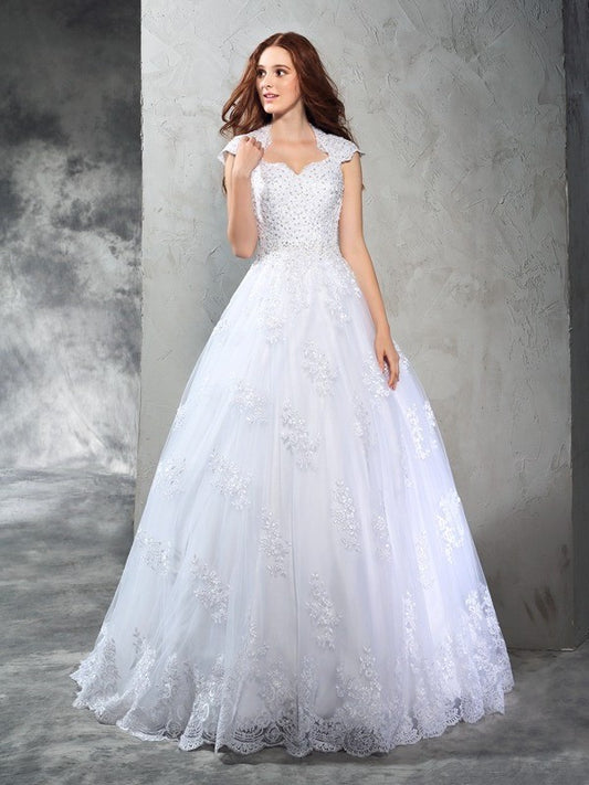 Ball Gown Sweetheart Lace Sleeveless Long Organza Wedding Dresses DEP0006696