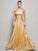 A-Line/Princess One-Shoulder Sleeveless Hand-Made Flower Long Elastic Woven Satin Dresses DEP0002421
