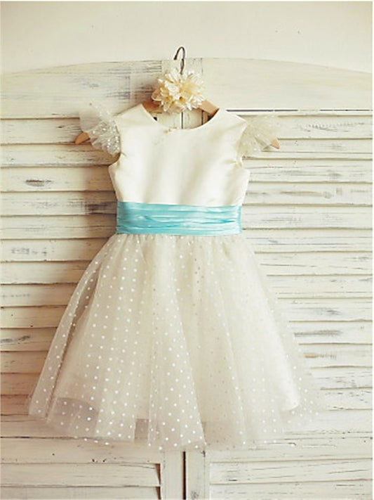 A-line/Princess Jewel Sleeveless Layers Tea-Length Tulle Flower Girl Dresses DEP0007785