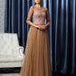 A-Line/Princess Scoop 3/4 Sleeves Long Elastic Woven Satin Mother of the Bride Dresses DEP0007239