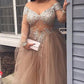 Ball Gown Off-the-Shoulder Long Sleeves Sequin Tulle Floor-Length Dresses DEP0001799