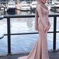 Trumpet/Mermaid Long Sleeves Scoop Sweep/Brush Train Applique Silk like Satin Muslim Dresses DEP0003143