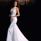 Trumpet/Mermaid High Neck Applique Sleeveless Long Satin Wedding Dresses DEP0006286