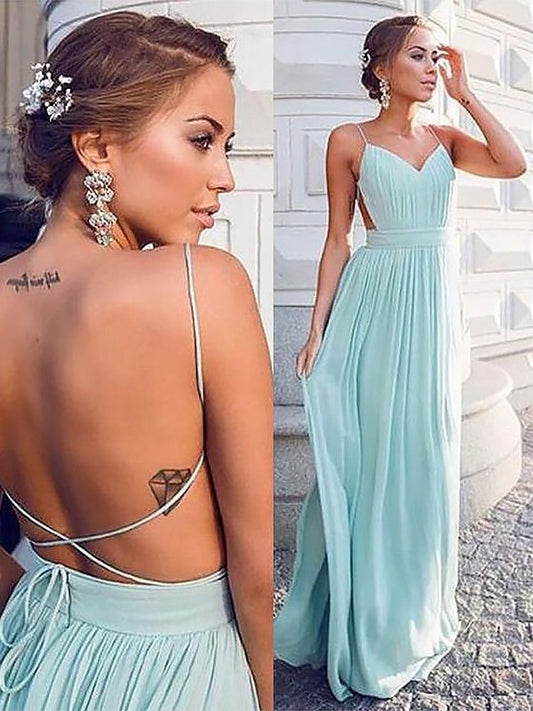 A-Line Spaghetti Straps Sleeveless Floor-Length With Ruched Chiffon Dresses DEP0002142