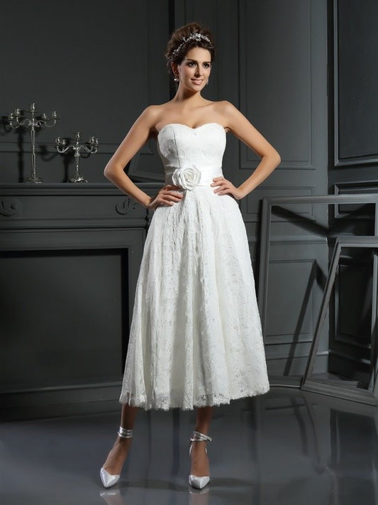 A-Line/Princess Sweetheart Lace Sleeveless Short Lace Wedding Dresses DEP0006713