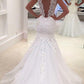 Trumpet/Mermaid Sleeveless Court Train V-neck Applique Lace Wedding Dresses DEP0006223