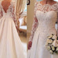 Ball Gown Scoop Long Sleeves Lace Court Train Satin Wedding Dresses DEP0006053