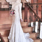 Trumpet/Mermaid High Neck Long Sleeves Sweep/Brush Train Lace Tulle Wedding Dresses DEP0006670