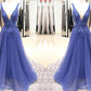 A-Line/Princess V-neck Sleeveless Floor-Length Applique Tulle Dresses DEP0002594