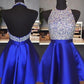 A-Line Halter Cut Short With Beading Satin Royal Blue Homecoming Dresses DEP0007998