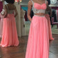 A-Line/Princess Straps Sleeveless Floor-Length Lace Chiffon Two Piece Dresses DEP0003004