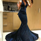 Trumpet/Mermaid Sleeveless Halter Sweep/Brush Train Ruffles Sequins Dresses DEP0002234