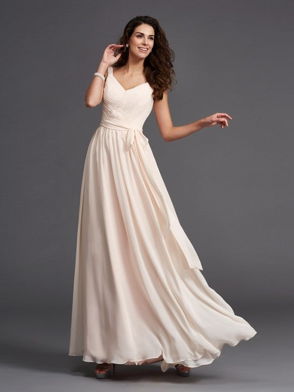 A-Line/Princess Straps Sash/Ribbon/Belt Sleeveless Long Chiffon Bridesmaid Dresses DEP0005143