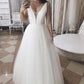 A-Line/Princess Tulle Ruffles V-neck Sleeveless Floor-Length Wedding Dresses DEP0006782