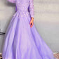 Ball Gown Long Sleeves Lace Tulle Jewel Floor-Length Dresses DEP0004505