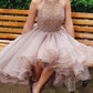 A-Line/Princess Sleeveless Halter Tulle Beading Short/Mini Dresses DEP0008356