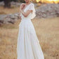 A-Line/Princess Chiffon V-neck Ruched Short Sleeves Floor-Length Wedding Dresses DEP0006035