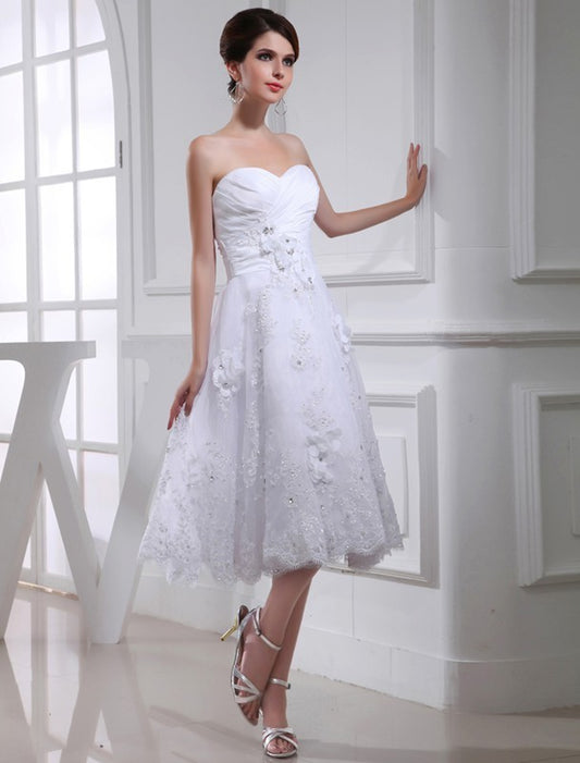 A-Line/Princess Beading Sweetheart Sleeveless Organza Applique Taffeta Wedding Dresses DEP0006880