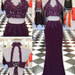 Sheath/Column Halter Applique Floor-Length Sleeveless Spandex Two Piece Dresses DEP0001951