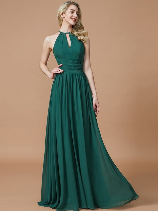 A-Line/Princess Chiffon Scoop Sleeveless Floor-Length Bridesmaid Dresses DEP0005219