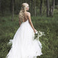 A-Line/Princess Sleeveless V-neck Spaghetti Straps Court Train Lace Tulle Wedding Dresses DEP0006262
