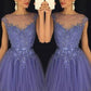 A-Line/Princess Sleeveless Scoop Applique Tulle Short/Mini Dresses DEP0008313