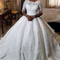 Ball Gown Satin Applique 1/2 Sleeves Sweep/Brush Train Scoop Wedding Dresses DEP0006964