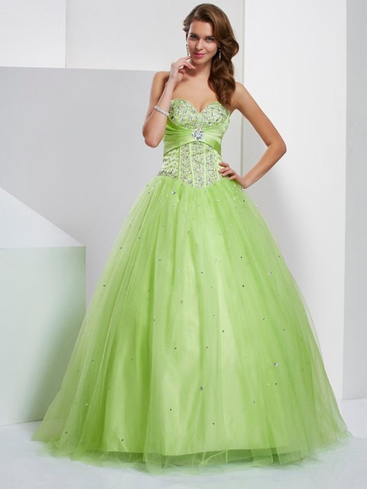 Ball Gown Sweetheart Beading Sleeveless Long Tulle Quinceanera Dresses DEP0009113