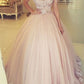 Ball Gown Off-the-Shoulder Floor-Length Sleeveless Tulle Applique Dresses DEP0002814