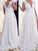 A-Line/Princess V-neck Sleeveless Lace Sweep/Brush Train Lace Plus Size Dresses DEP0002531