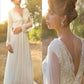 A-Line/Princess V-neck Long Sleeves Lace Chiffon Sweep/Brush Train Wedding Dresses DEP0006463