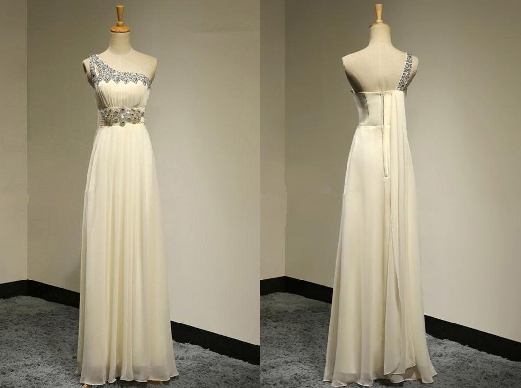 A-Line/Princess One-Shoulder Sleeveless Floor-Length Beading Chiffon Bridesmaid Dresses DEP0005364