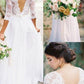 A-Line/Princess 1/2 Sleeves V-neck Floor-Length Applique Lace Chiffon Wedding Dresses DEP0006413