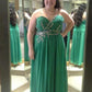 A-Line/Princess Sweetheart Sleeveless Beading Floor-Length Chiffon Plus Size Dresses DEP0004332