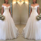 A-Line/Princess Off-the-Shoulder Sleeveless Sweep/Brush Train Ruched Tulle Wedding Dresses DEP0006349