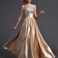 A-Line/Princess One-Shoulder Sleeveless Paillette Long Elastic Woven Satin Dresses DEP0002200