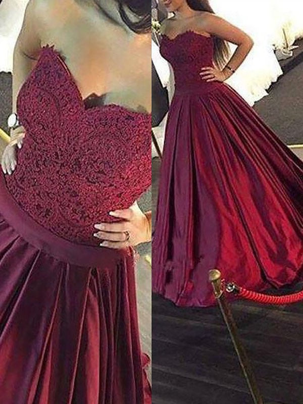Ball Gown Sleeveless Sweetheart Lace Floor-Length Satin Dresses DEP0001924