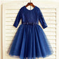 A-line/Princess Scoop Long Sleeves Lace Tea-Length Tulle Flower Girl Dresses DEP0007732