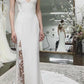 Sheath/Column Stretch Crepe Lace V-neck Sleeveless Court Train Wedding Dresses DEP0006988