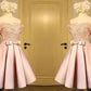 A-Line/Princess Satin Applique Off-the-Shoulder Sleeveless Short/Mini Homecoming Dresses DEP0008424