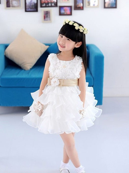 A-line/Princess Scoop Sleeveless Hand-made Flower Short Organza Flower Girl Dresses DEP0007760