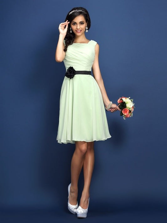 A-Line/Princess Bateau Pleats Sleeveless Short Chiffon Bridesmaid Dresses DEP0005550