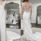 Sheath/Column Stretch Crepe Lace V-neck Sleeveless Court Train Wedding Dresses DEP0006988