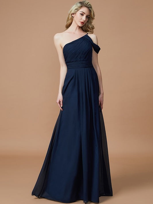 A-Line/Princess One-Shoulder Floor-Length Chiffon Sleeveless Bridesmaid Dresses DEP0005381