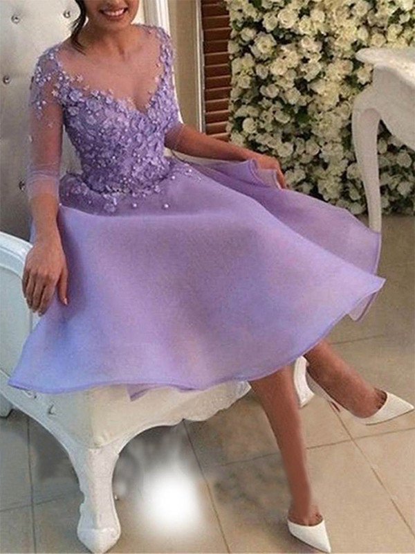A-Line V-neck Cut Short With Applique Organza Lilac Homecoming Dresses DEP0008383