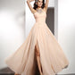 A-Line/Princess Jewel Ruffles Sleeveless Long Chiffon Dresses DEP0002573