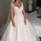 Ball Gown Sleeveless V-neck Court Train Applique Lace Tulle Wedding Dresses DEP0006319