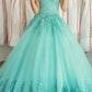 Ball Gown Sleeveless Off-the-Shoulder Applique Floor-Length Tulle Dresses DEP0001912