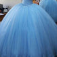 Ball Gown Sleeveless Off-the-Shoulder Sweep/Brush Train Lace Tulle Dresses DEP0001583