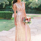 A-Line/Princess Sequins V-neck Floor-Length Ruffles Sleeveless Bridesmaid Dresses DEP0005416